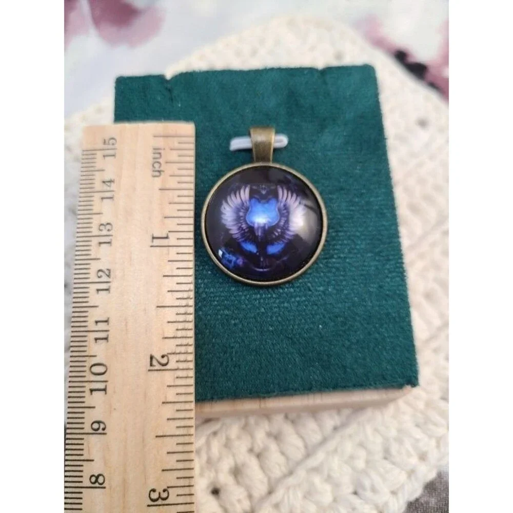 Blue Purple Eagle Glass Dome Pendant Bird Charm 1.25